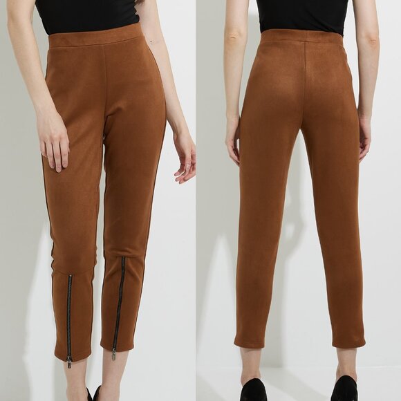 Suede Brown Faux Leather Pants | Size 6 | Joseph Ribkoff | Retail $160 - Picture 1 of 7